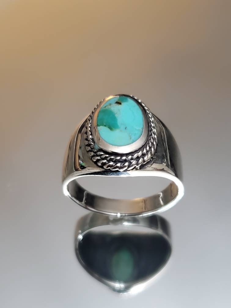 Turquoise Men's Ring, Sterling Silver Ring, 925 Stamped Ring, Signet Men's Band, Genuine Turquoise Stone for men