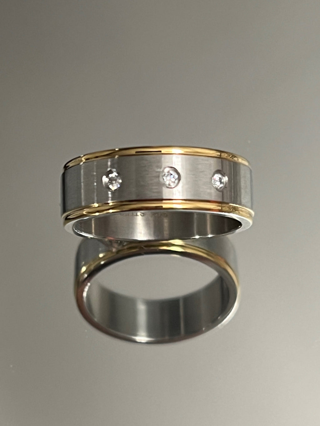 Three Diamond Masculine Wedding Ring