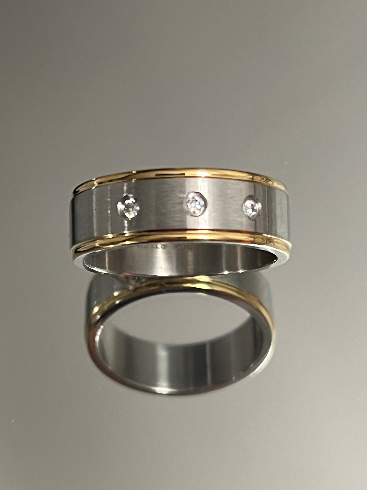 Three Diamond Masculine Wedding Ring