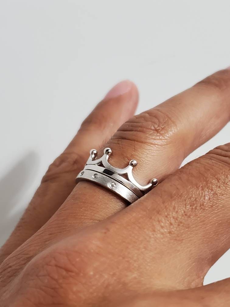 Double Crown CZ Ring Set – Sterling Silver