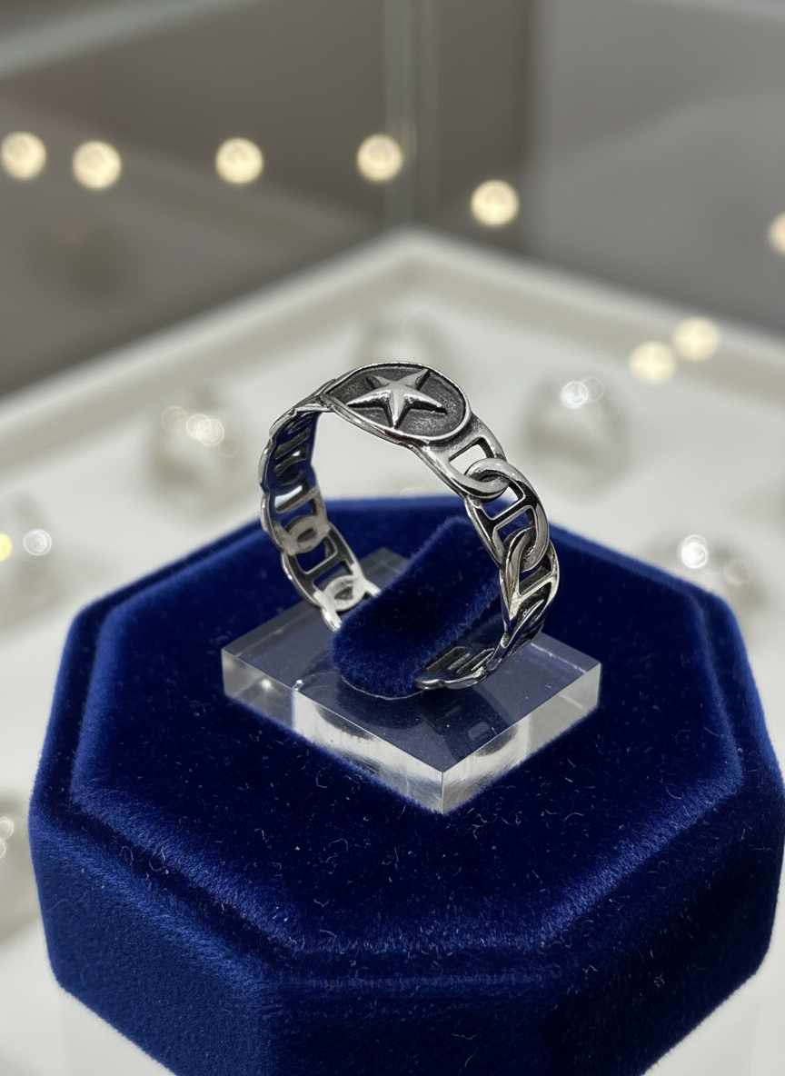 Shooting Star Chain Ring, Unisex, Linked Band, 10mm Non tarnish, Gift for him/her