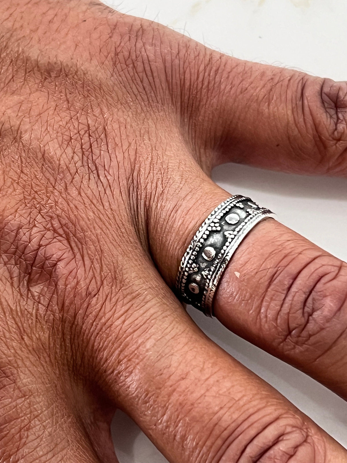 Spotted Bali Men's Ring – 925 Sterling Silver