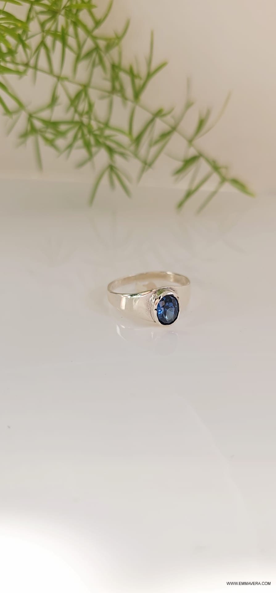 Blue Sapphire CZ Stone Signet Ring