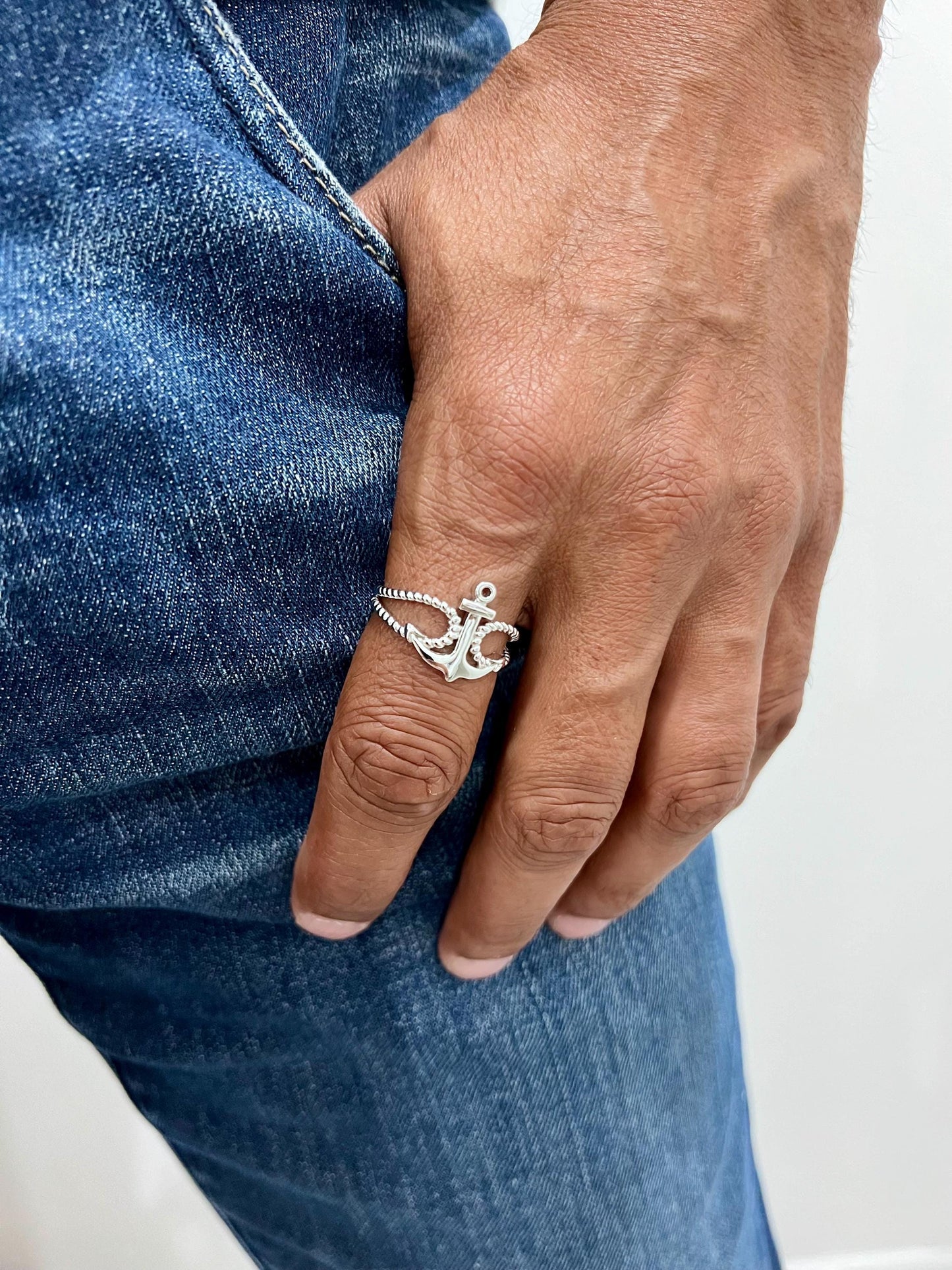 Rope and Anchor Men's Silver Ring