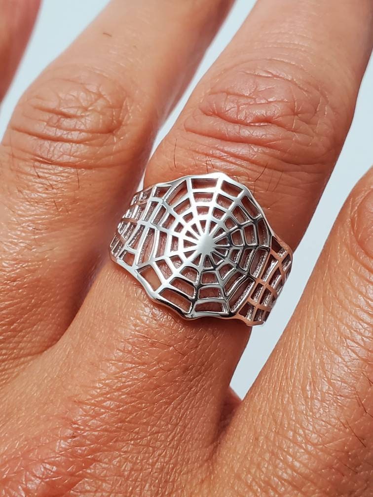 Web Men's Ring, Sterling Silver Men's Ring, Statement Ring for him, Spider Web Ring, Gothic Ring