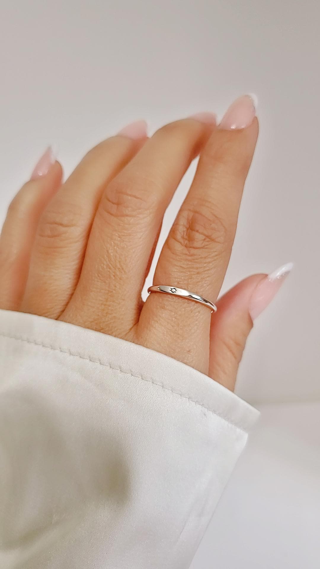 Dainty Sterling Silver Sun Ring: Minimalist 925 Stamped Band