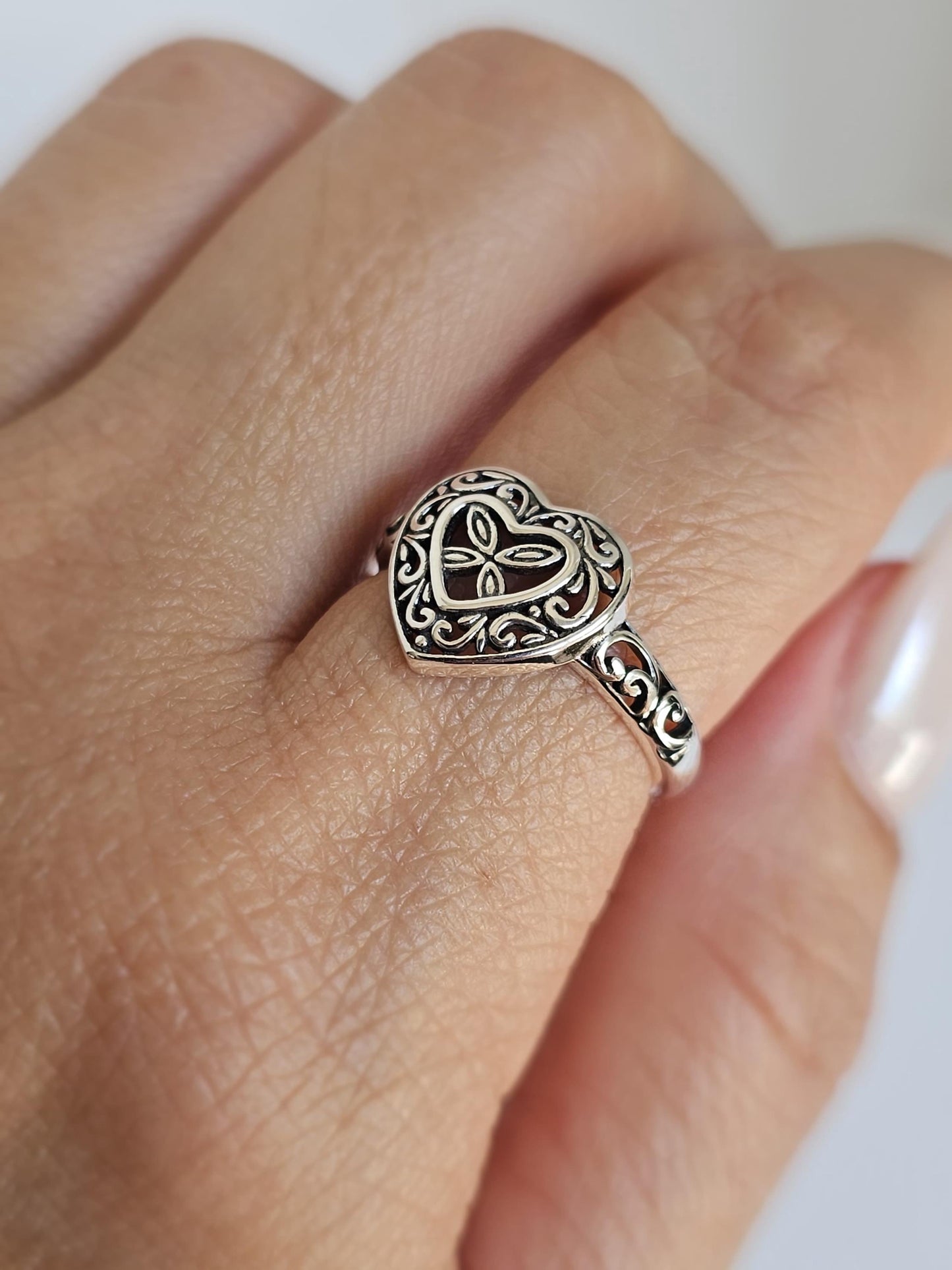Inner Outer Love Sterling Silver | Oxidized Heart Ring for Women | Nature Inspired Vine Band
