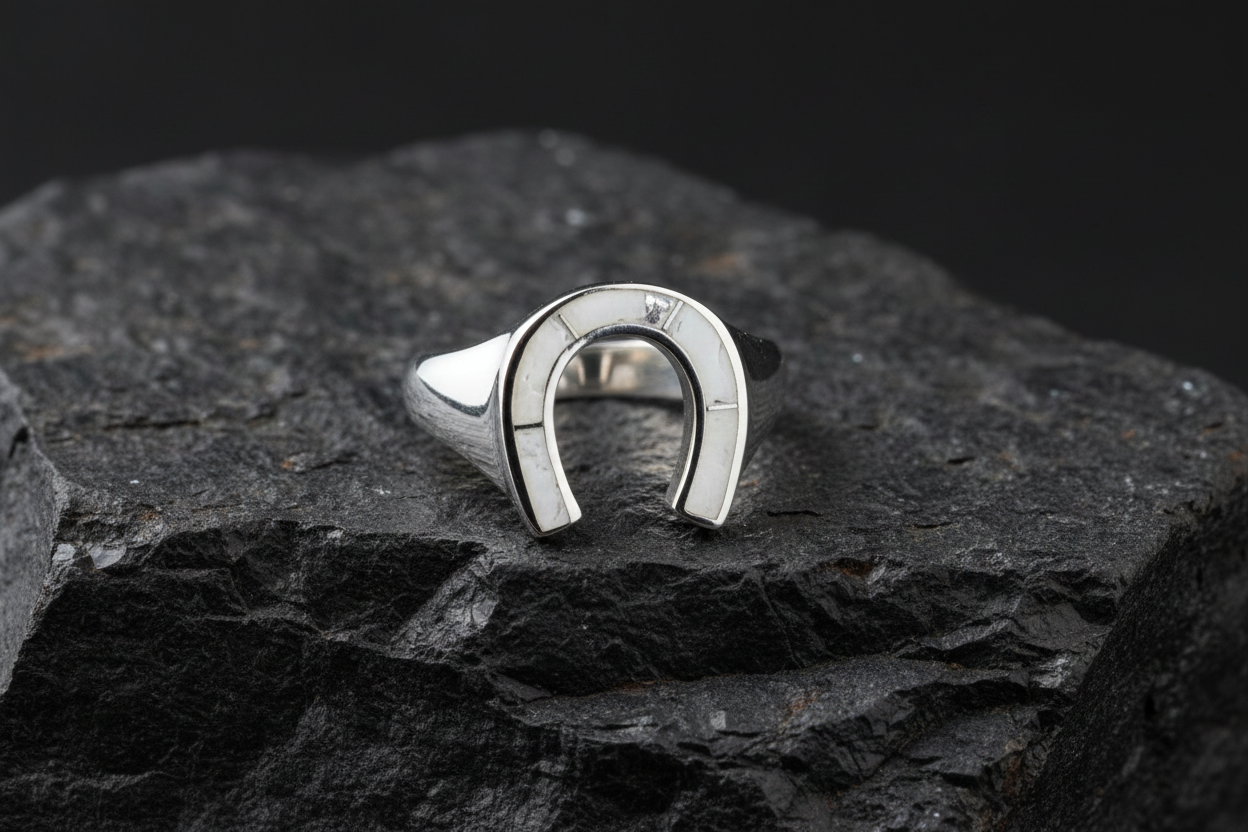 Horse Shoe Ring White Lucky Horseshoe Equestrian Ring