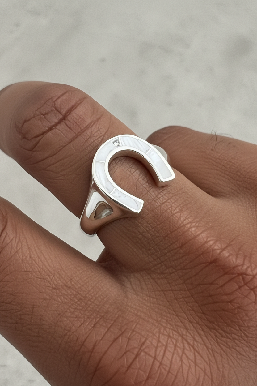 Horse Shoe White Lucky Ring