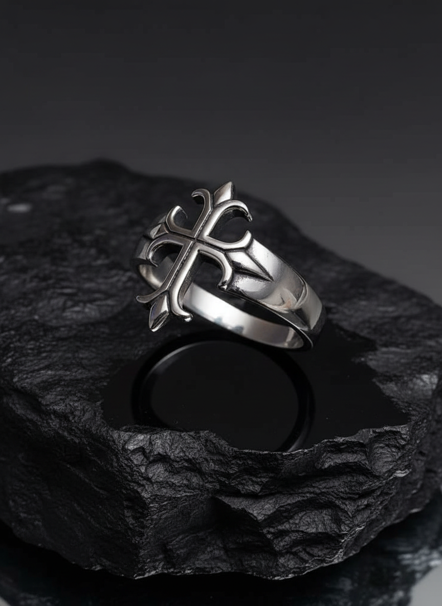 Sterling Silver Cross Ring, Cross Medieval Ring Men's Ring, Gift for Men, Biker's Ring