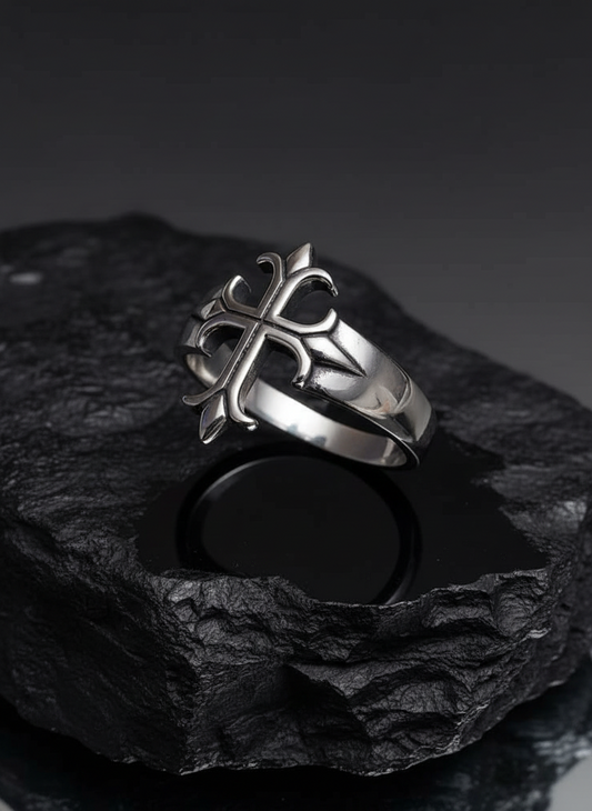 Sterling Silver Cross Ring, Cross Medieval Ring Men's Ring, Gift for Men, Biker's Ring