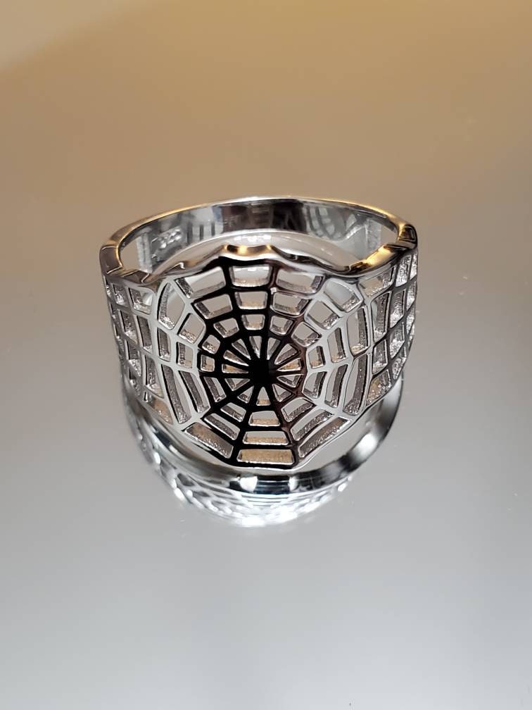 Web Men's Ring, Sterling Silver Men's Ring, Statement Ring for him, Spider Web Ring, Gothic Ring