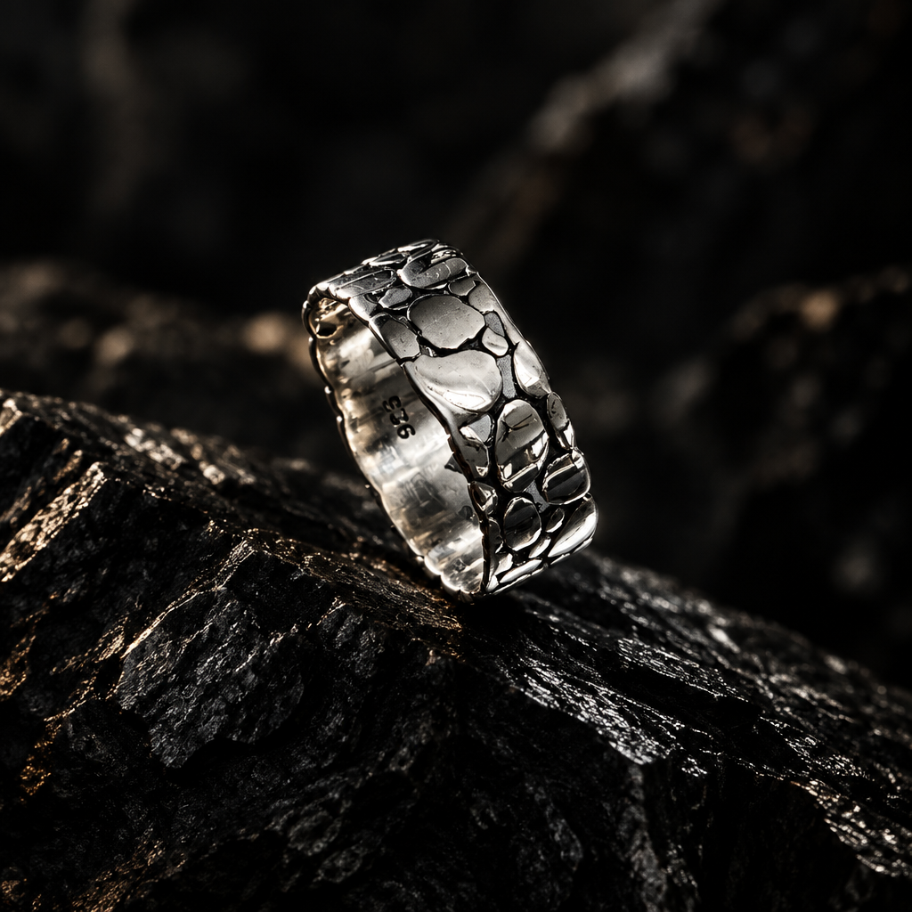 Stonework Men's Wedding Ring – Sterling Silver