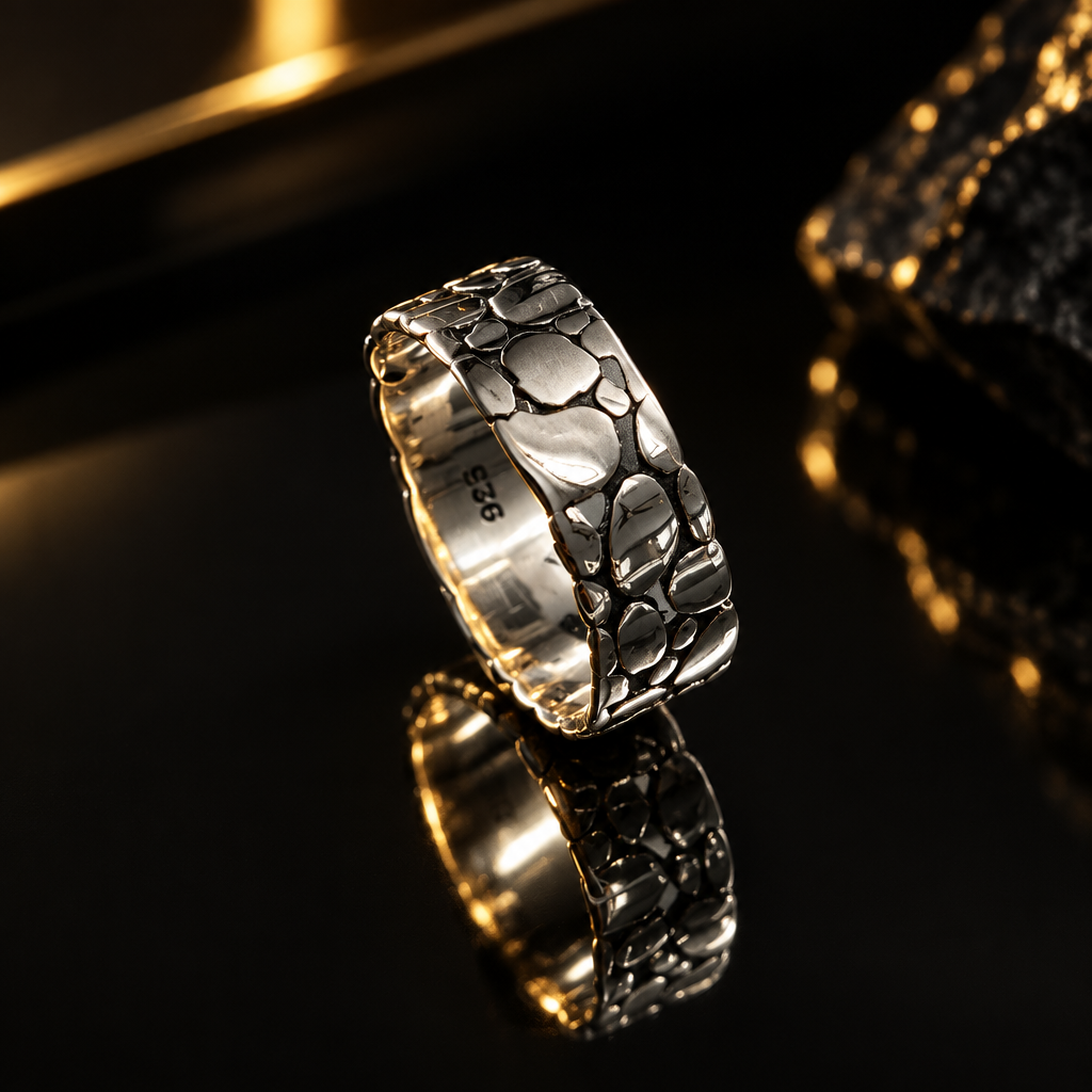 Stonework Men's Wedding Ring – Sterling Silver
