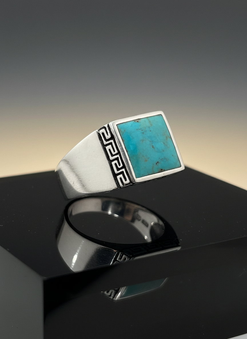 Greek Key Turquoise Stone Ring