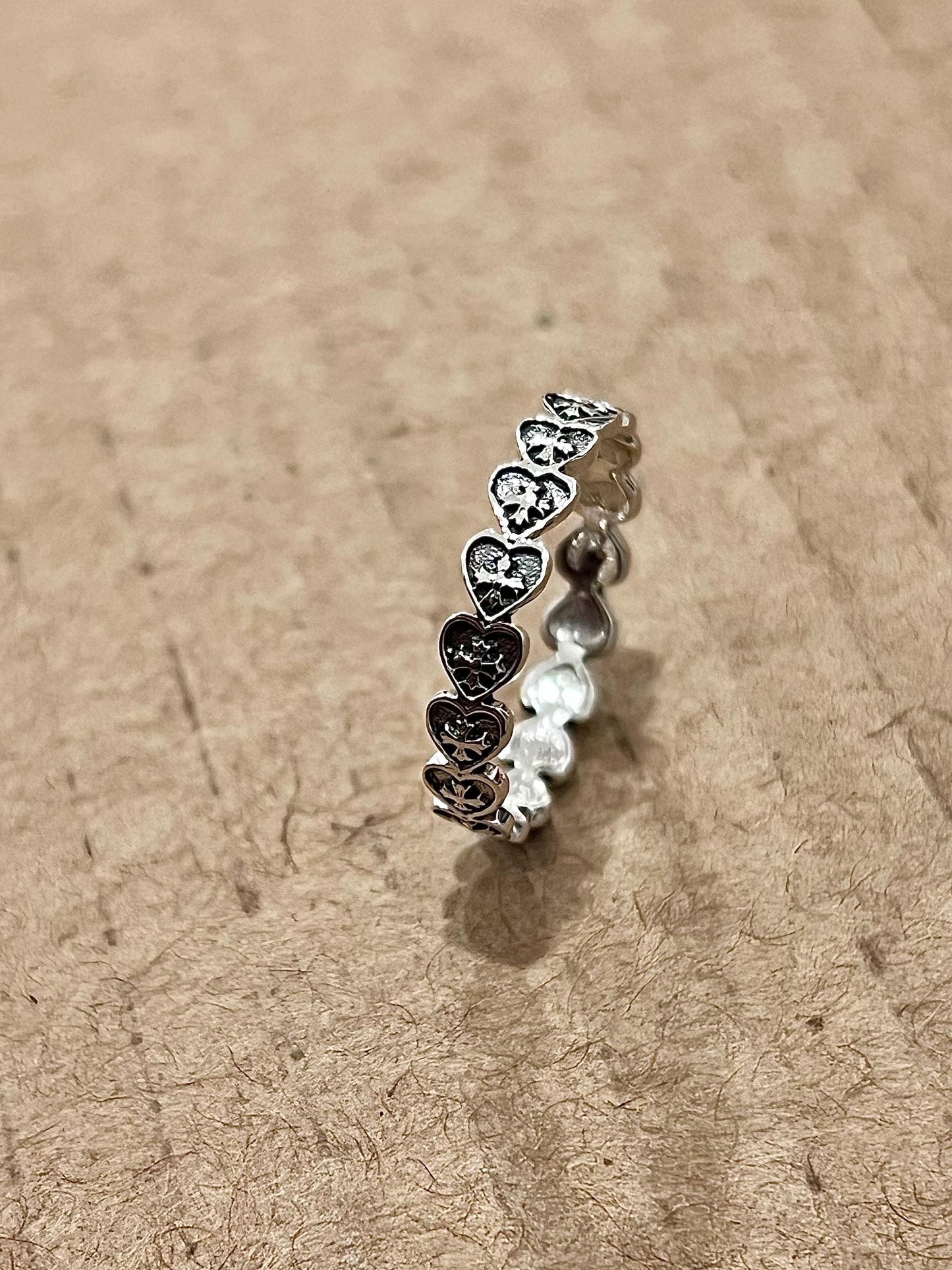 Oxidized Sterling Silver Heart Cross Ring: Medieval Style Band