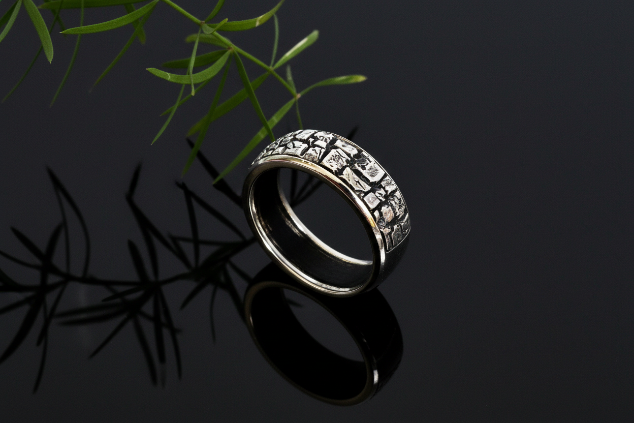 Stonework, Silver Nugget, Sterling Silver Men's Ring, 8.2mm for Men 925, Gift for him