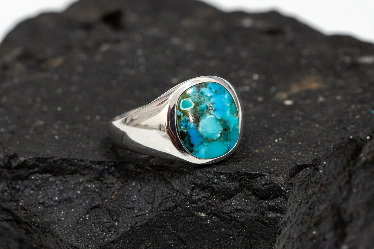 Round Turquoise Men's Ring