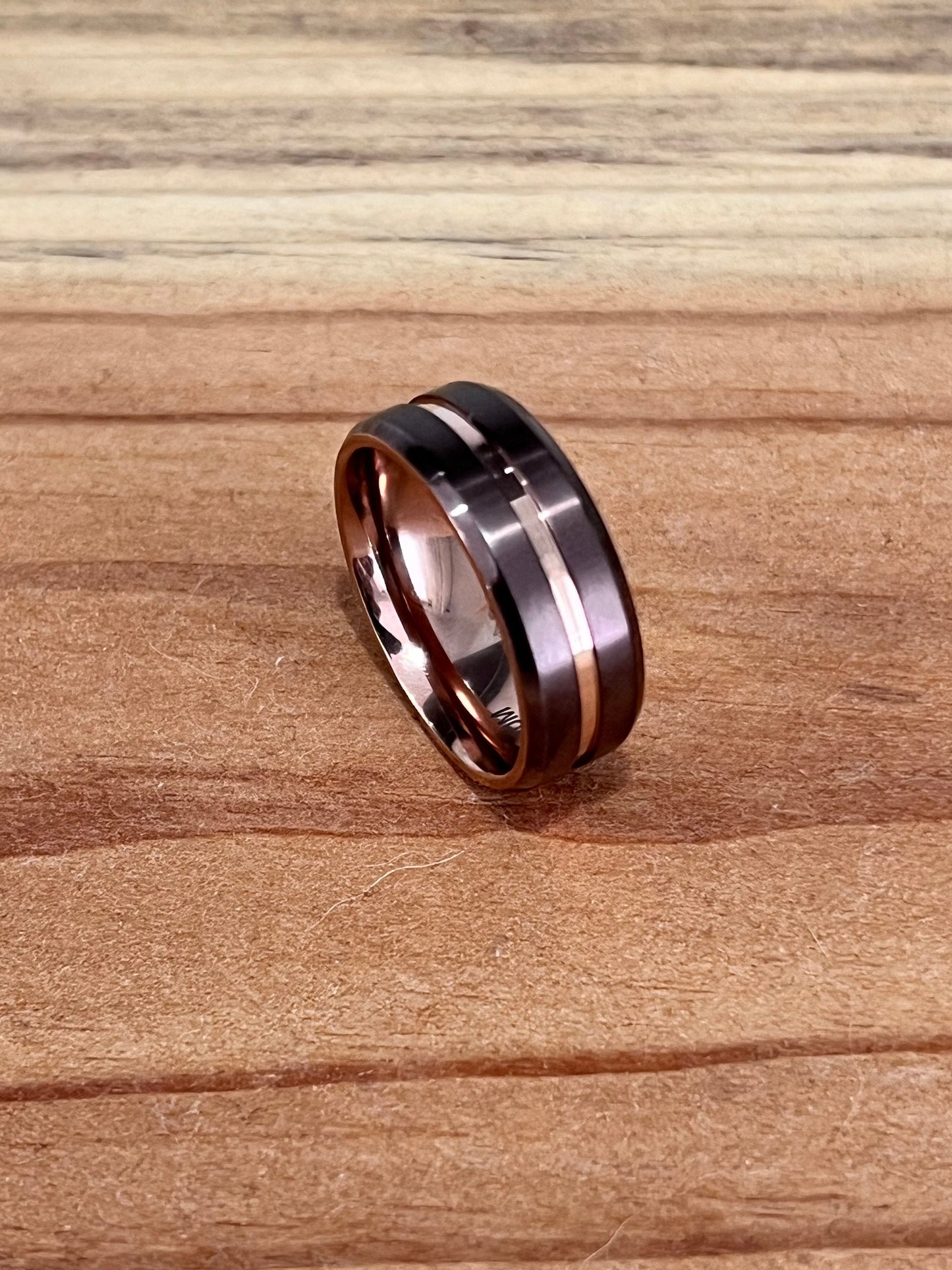 Two Tone Rose & Bronze Band Titanium Trendy Men's Ring