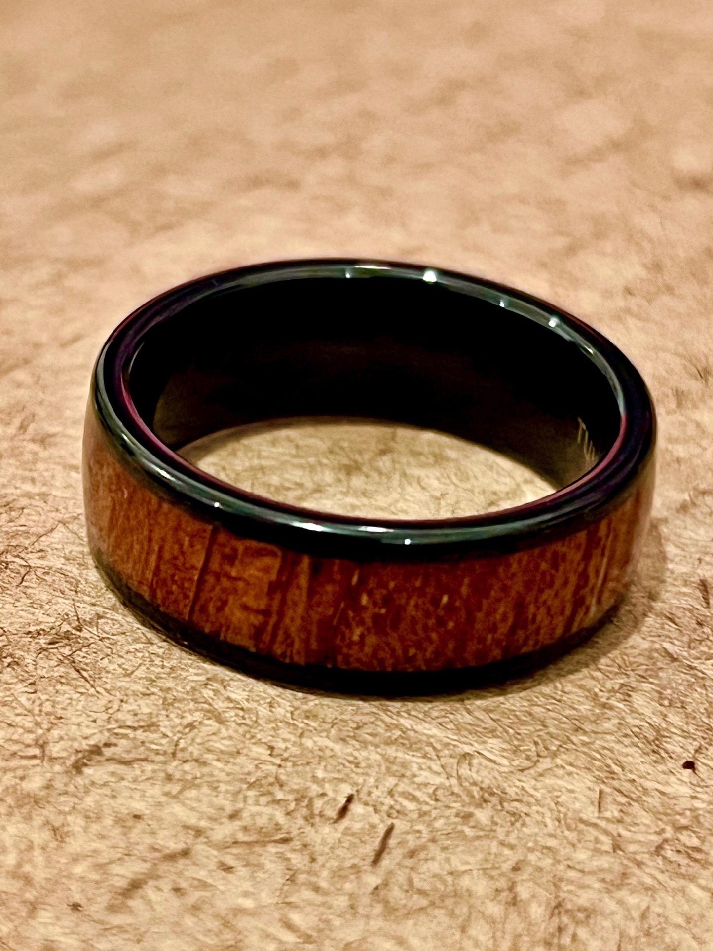 Wood Inlay Tungsten Band - 8mm Polish Black Ring for Men