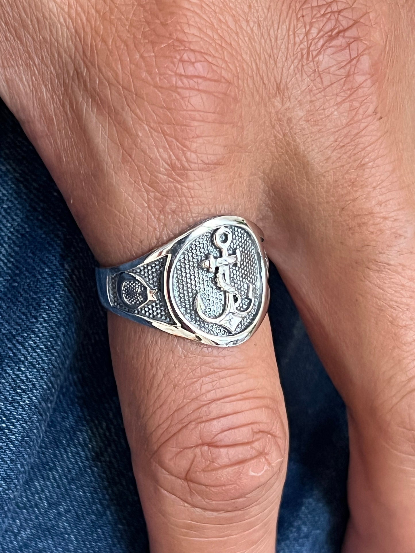 Men's Anchor Sterling Silver Band Ring