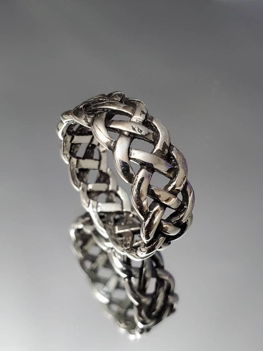 Woven Silver Band, Men's Sterling Silver Ring, Wedding Band, 925 Stamped, Braided Ring