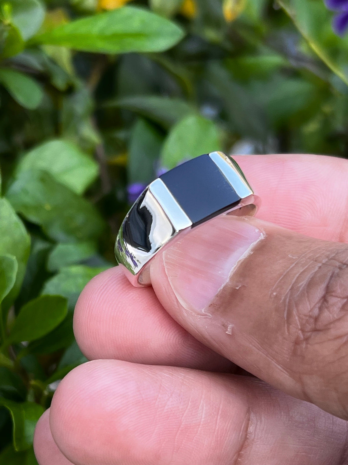 Square Onyx Sterling Silver Unisex Ring