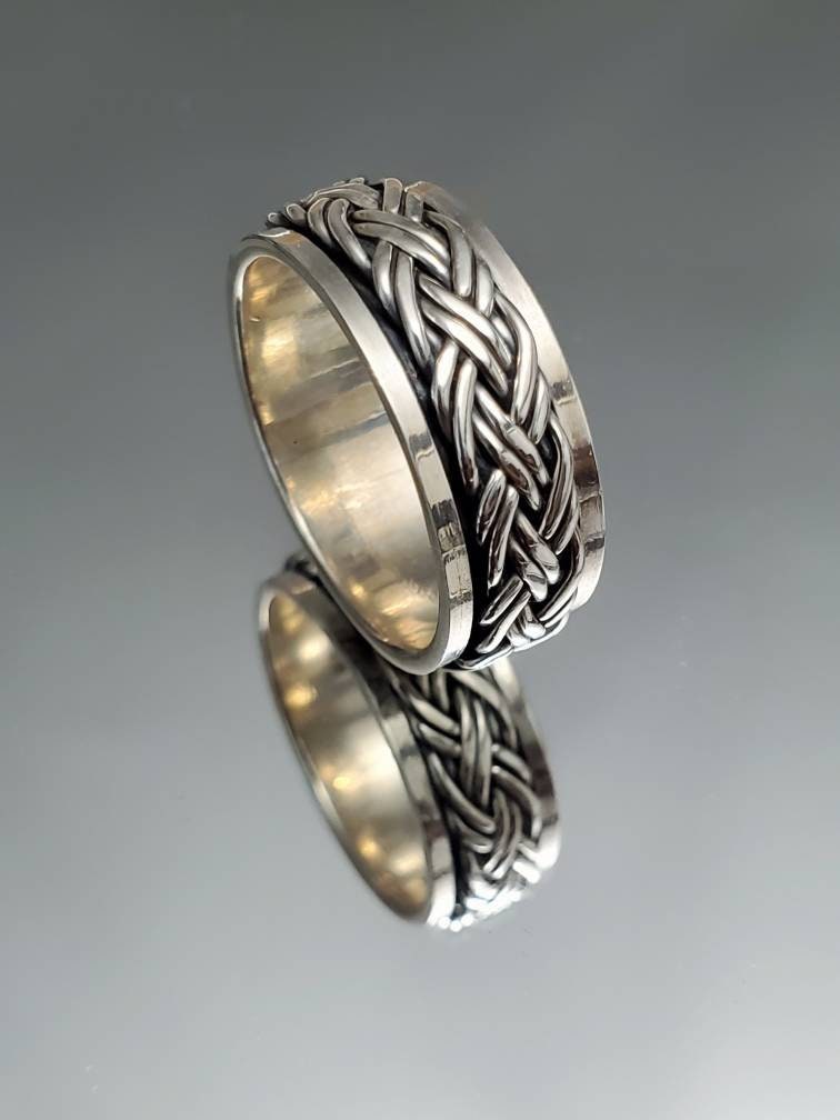 Meditation Braided Men's Spinner Ring – Sterling Silver