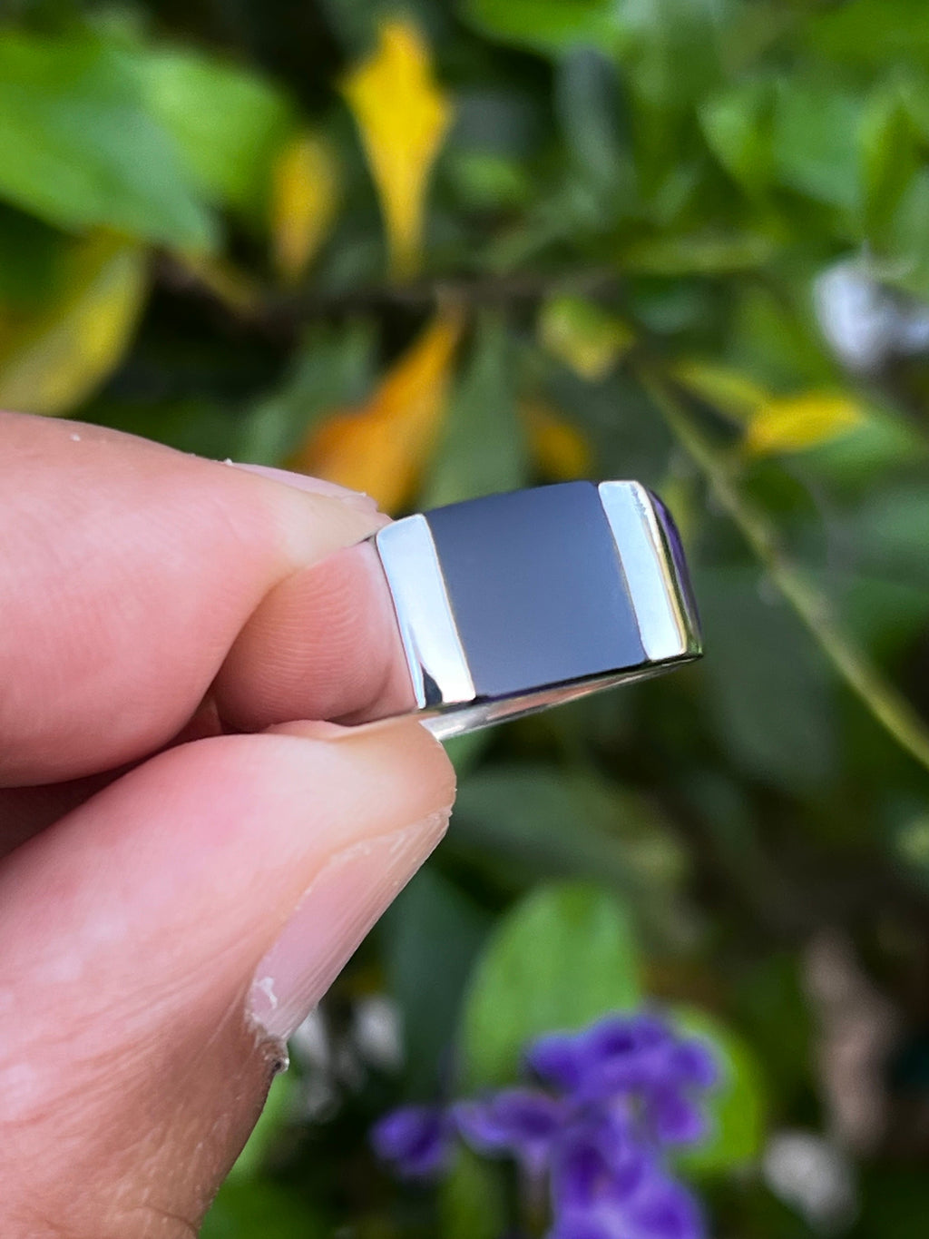 Square Onyx Sterling Silver Unisex Ring
