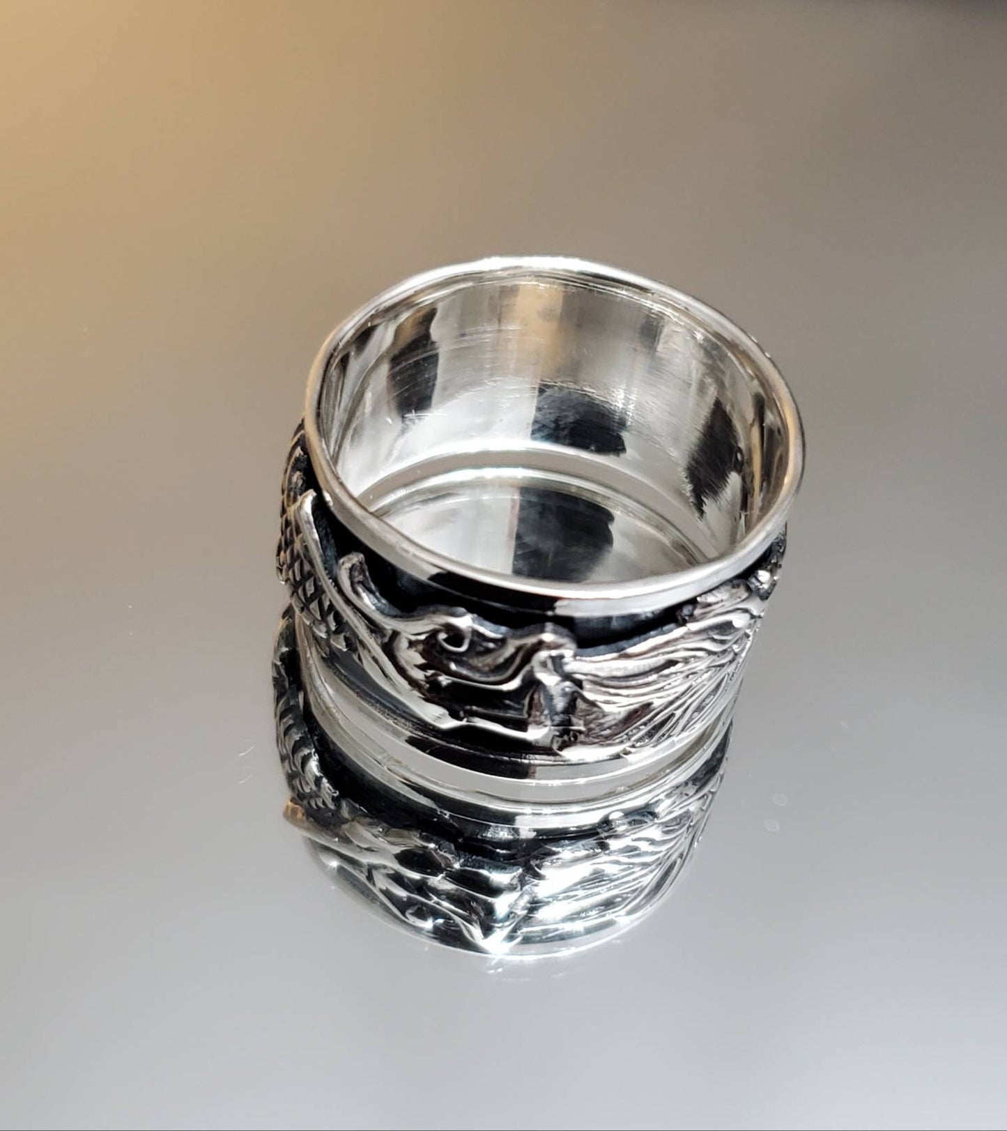 Wide Dragon Spinner Ring for Men: Tarnish-Free Sterling Silver Meditation Band