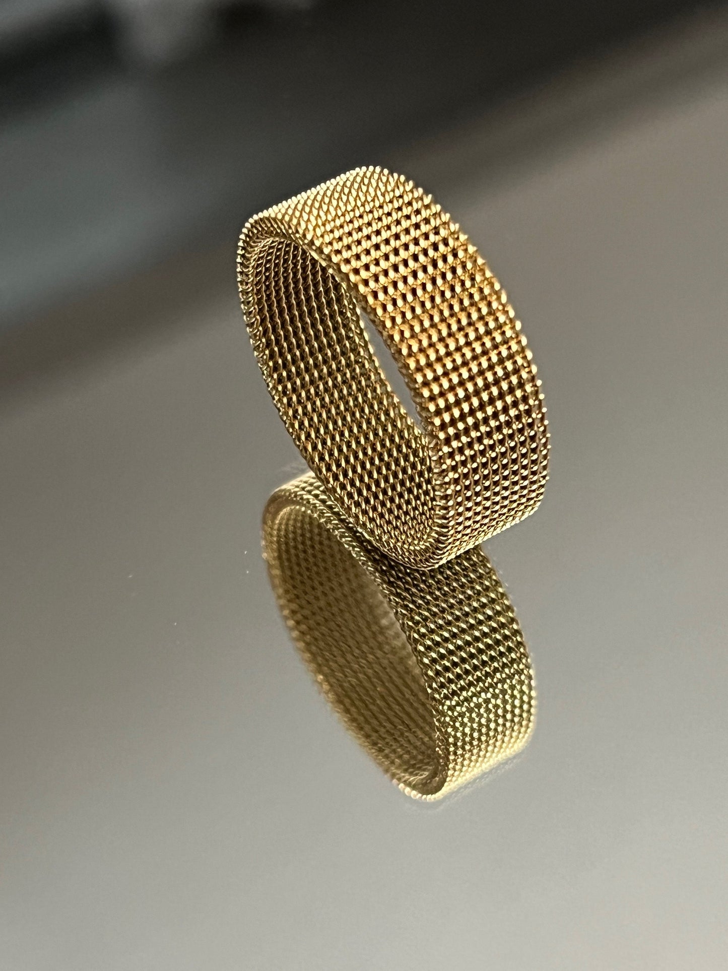 Gold Color Mesh Band 8mm Wedding Band