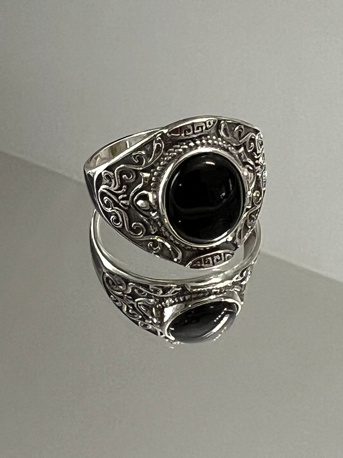 Oxidized Sterling Silver Onyx Signet Ring: Bohemian Unisex Design
