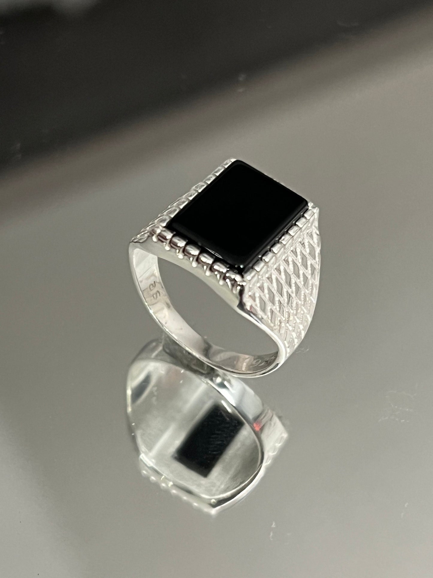 Square Signet Black Onyx Ring, Sterling Silver Ring, Men's Band, Engagement Wedding Ring, 925 Silver