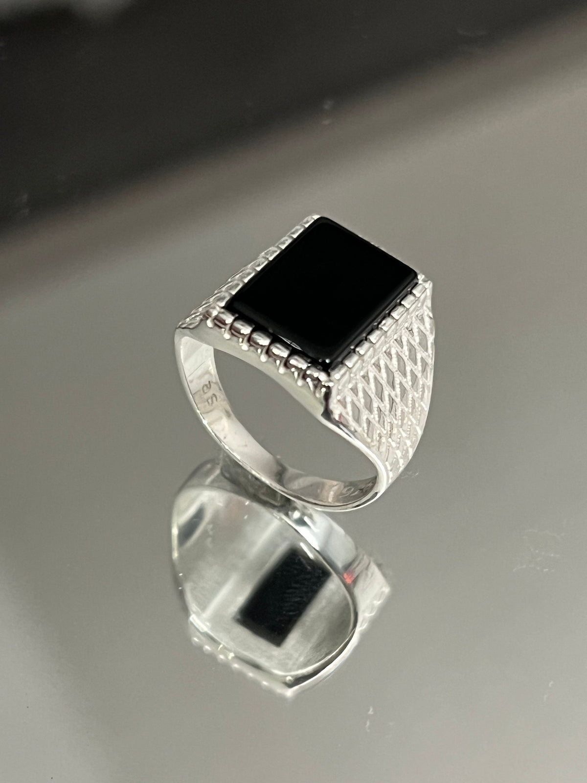 Square Black Onyx Men's Wedding Ring – 925 Sterling Silver