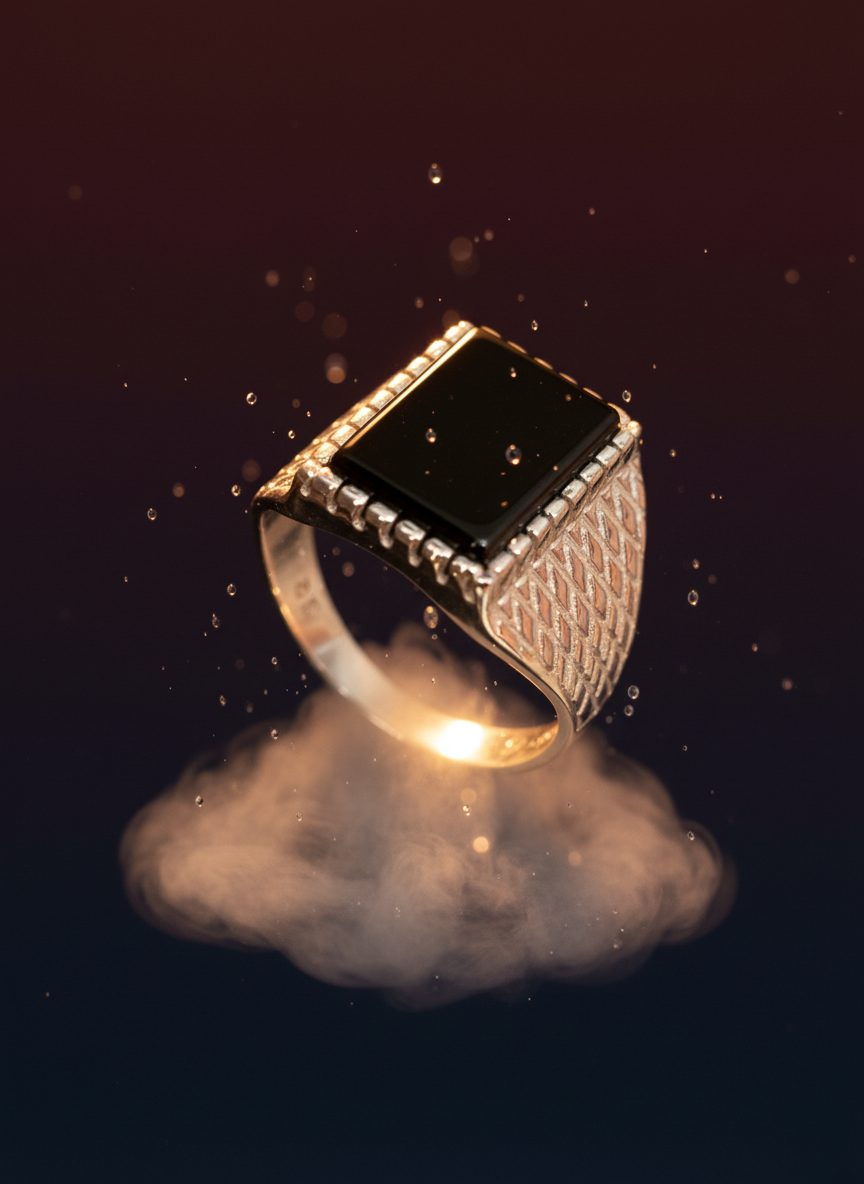 Square Signet Black Onyx Ring, Sterling Silver Ring, Men's Band, Engagement Wedding Ring, 925 Silver