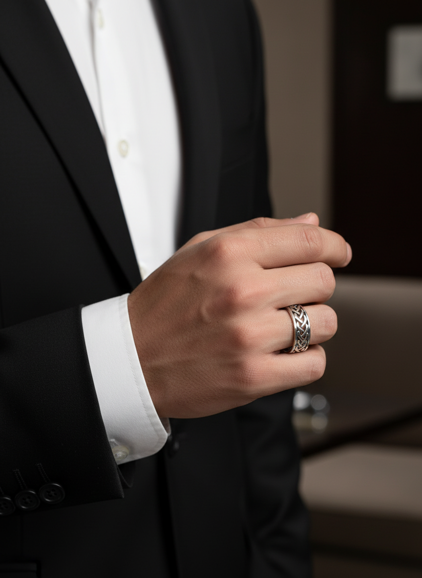 Celtic Woven Ring 925 Sterling Silver 7mm Unisex Wedding Band Oxidized