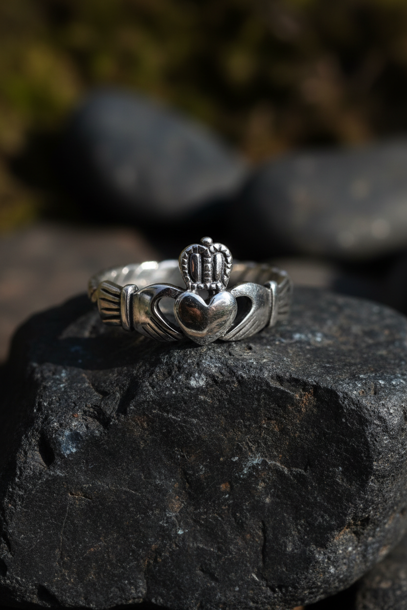 Flat Rope Claddagh Oxidized Ring – Sterling Silver
