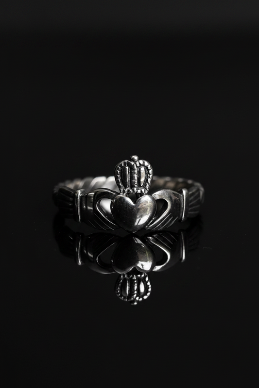 Sterling Silver Flat Rope Claddagh Ring with Oxidized Finish — Love, Loyalty & Friendship