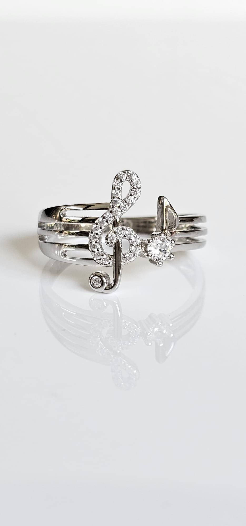 Sterling Silver Music Note Ring with CZ Stone