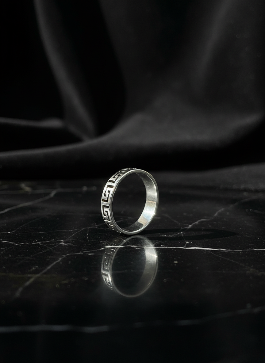 Sterling Silver Men's Ring, Durable Mens Band, Greek design Band, Wedding Statement Ring, Gift for him/her, Unisex