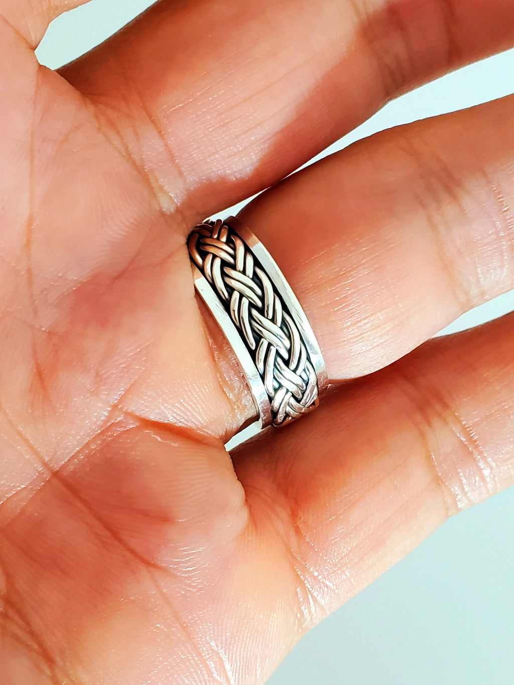 Meditation Braided Men's Spinner Ring – Sterling Silver
