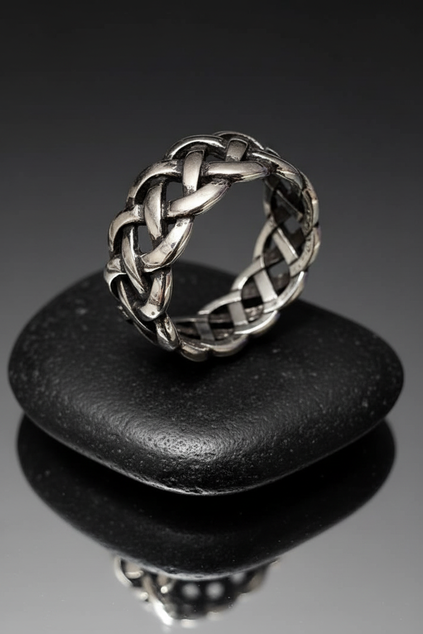 Woven Men's Wedding Ring – Sterling Silver with 9mm Band Width