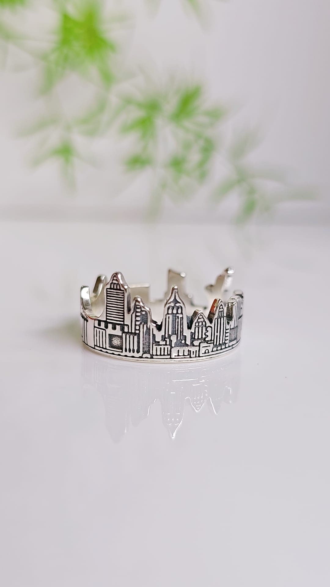 Sterling Silver Skyline Men's Ring, 12mm Face, Engagement, trendy, gift for him