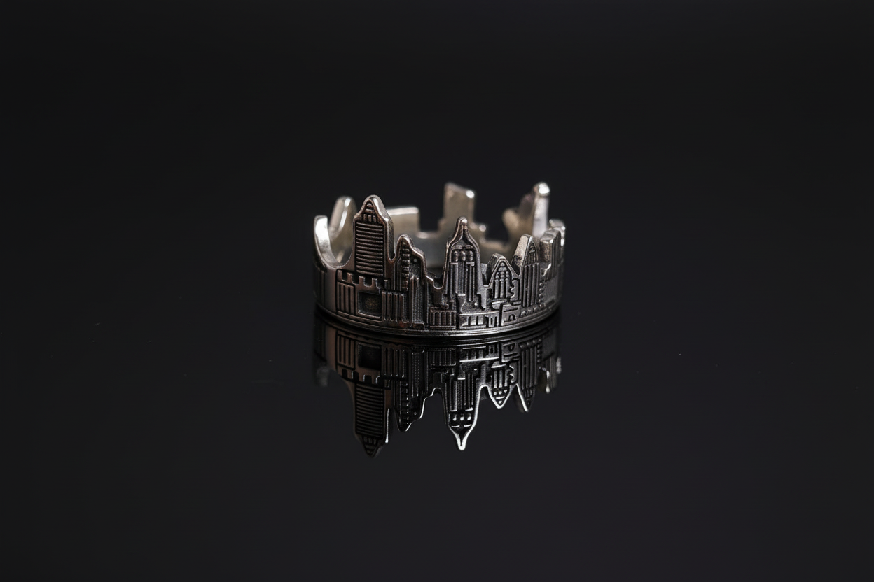 Sterling Silver Skyline Men's Ring, 12mm Face, Engagement, trendy, gift for him