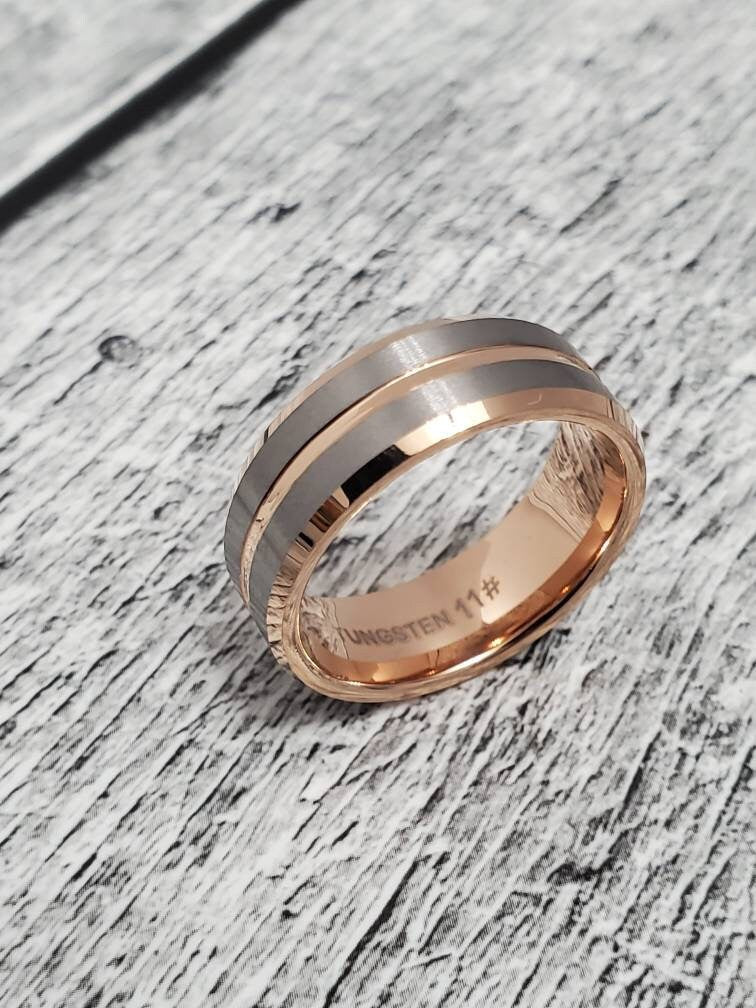 Rose Silver Gold Tungsten Wedding Men's Band