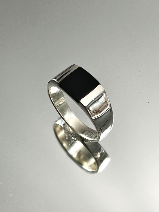 Square Onyx Masculine Ring, Sterling Silver Men's Ring, Silver Onyx Stone Ring for Men, Gift for him, Wedding Engagement Band 9mm