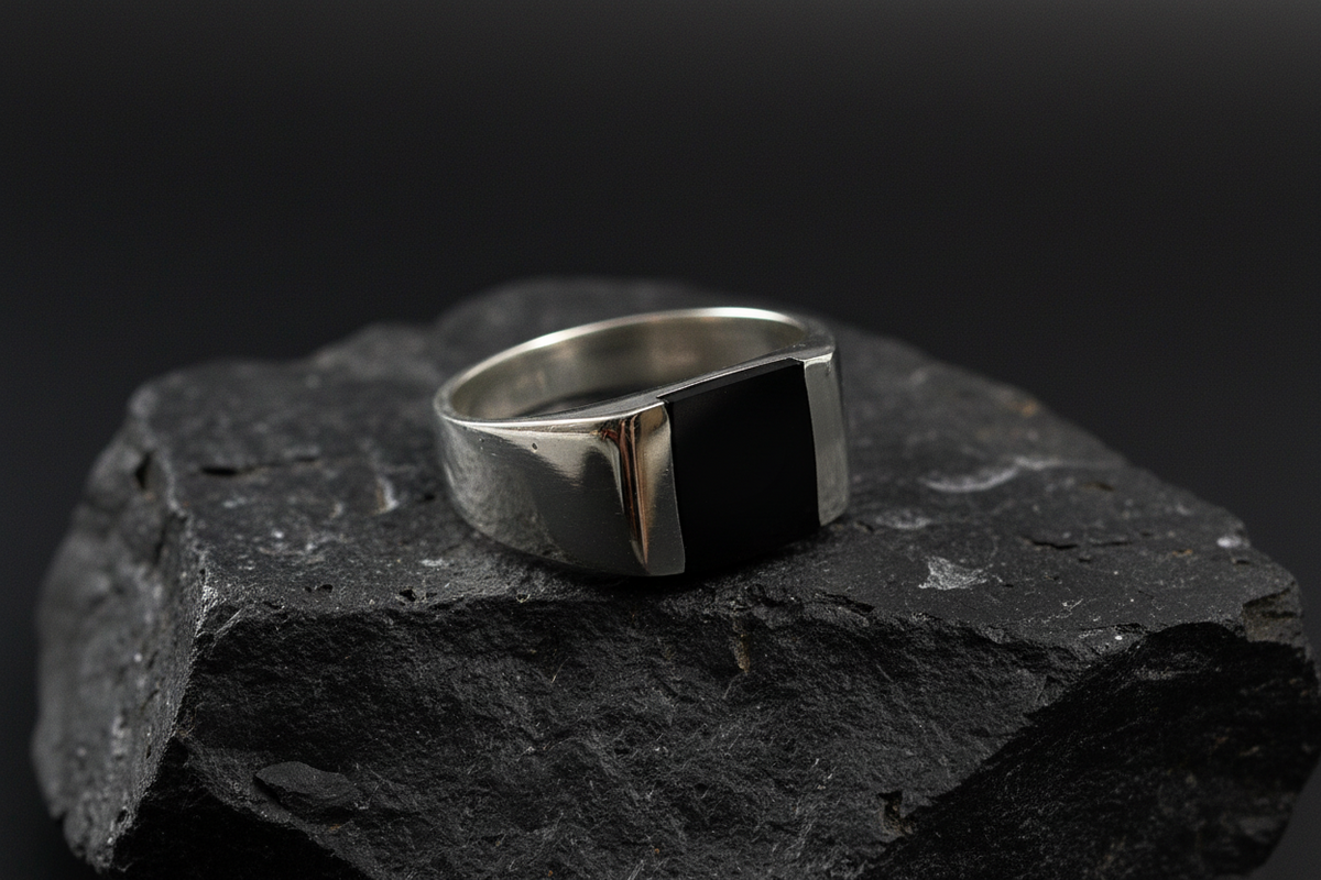 Square Onyx Sterling Silver Unisex Ring