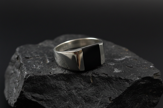 Square Onyx Sterling Silver Unisex Ring