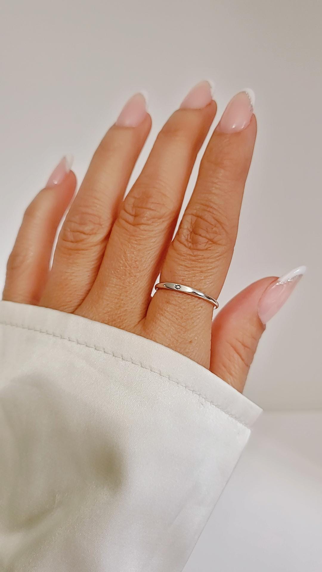 Dainty Sterling Silver Sun Ring: Minimalist 925 Stamped Band