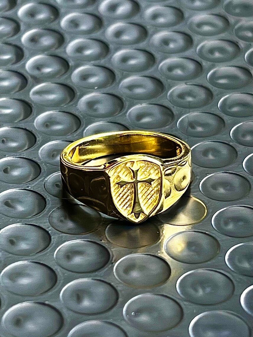 Gold Plated Cross Ring